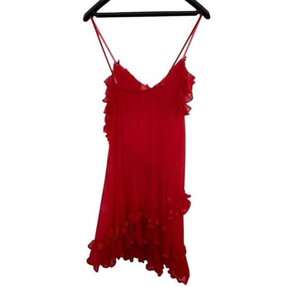 Red Sheer Ruffle Babydoll Slip Dress S Coquette Fairycore Y2K Lingerie Valentine - Picture 6 of 8
